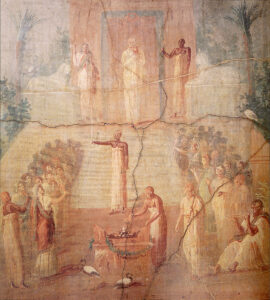 A ceremony is depicted on the frescos at the Temple of Isis at Pompeii