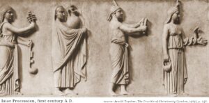 An Isiac Procession led by Isis with a Lotus on her head. 