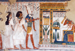 A mural showing the Four Sons of Horus on top of a Lotus Flower, the symbol of rebirth and renewal.