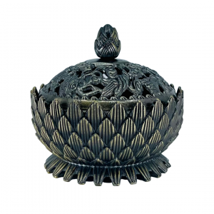 Brass Lotus Incense Charcoal Burner with Lid - Small